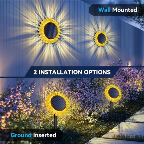 Solar Garden Lights - Upgraded Solar Sunflower Light, Ground/Wall 2 In 1 - Picture 4 of 7